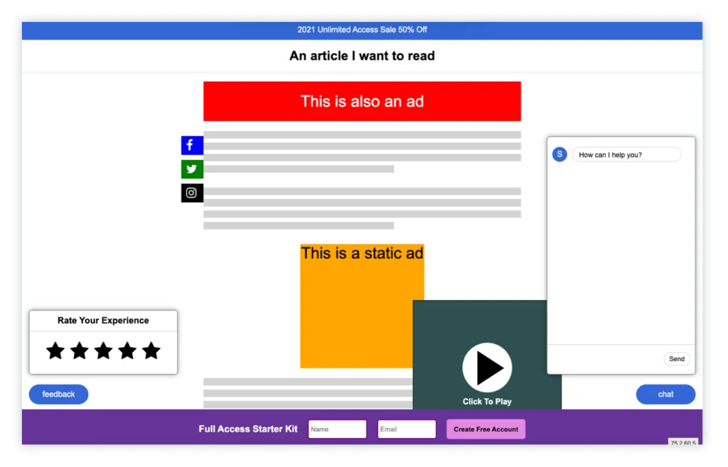 example of website covered in popups, ads and other anti-user junk